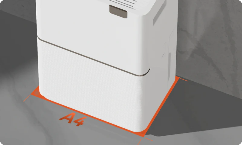 Grundfläche im A4-Format, <br class="dd20c-small-hide">kompakt und platzsparend